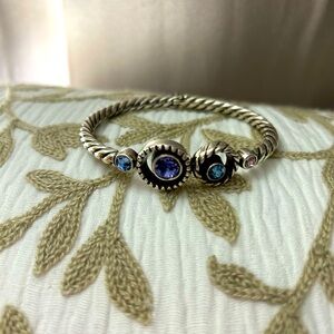 Brighton Pretty blue gems Halo Hinged Bangle OS silver plated